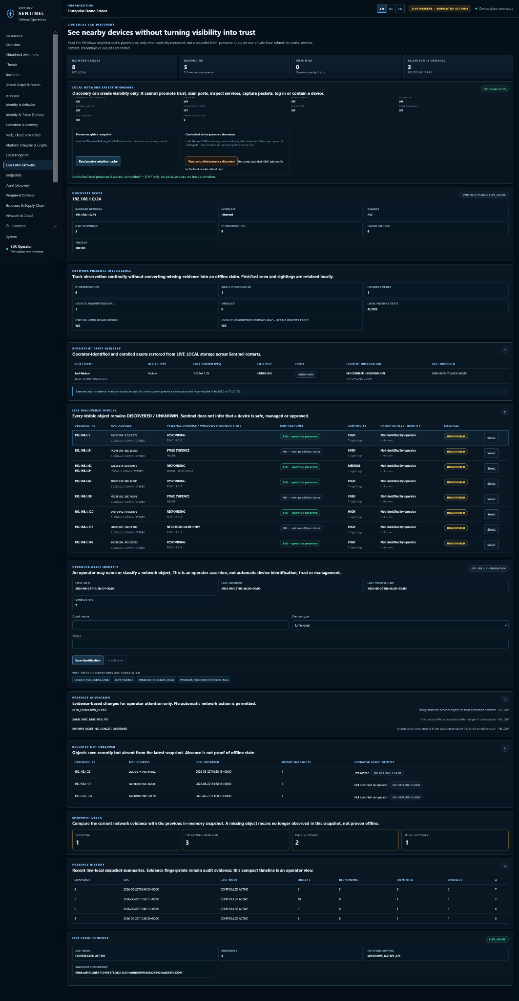 Qavirio Sentinel Live LAN Discovery
