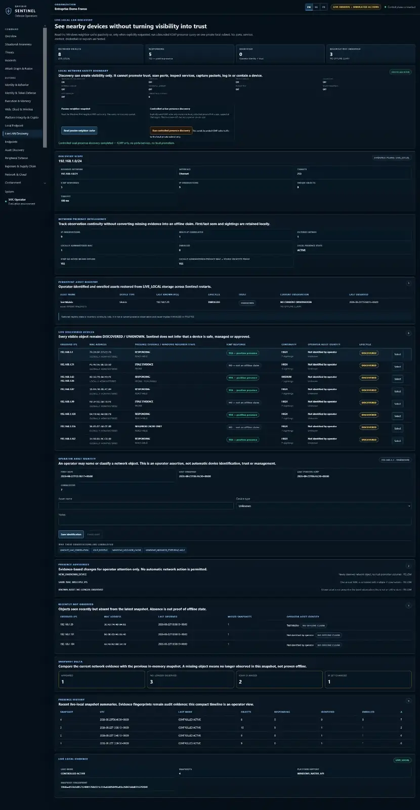 Qavirio Sentinel Live LAN Discovery