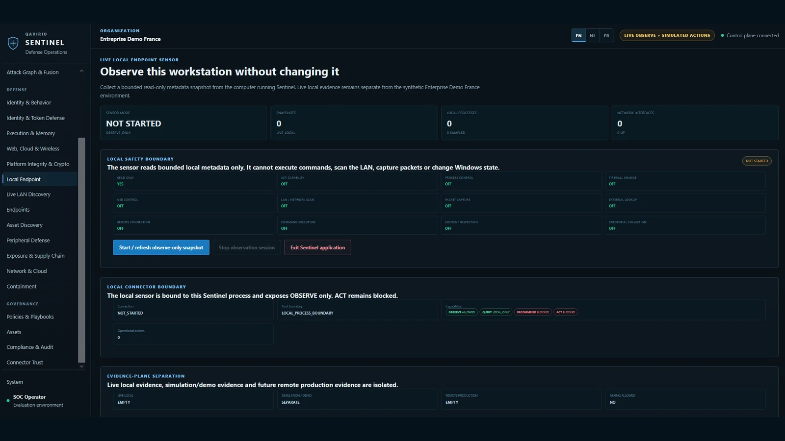 Qavirio Sentinel Local Endpoint observe-only interface