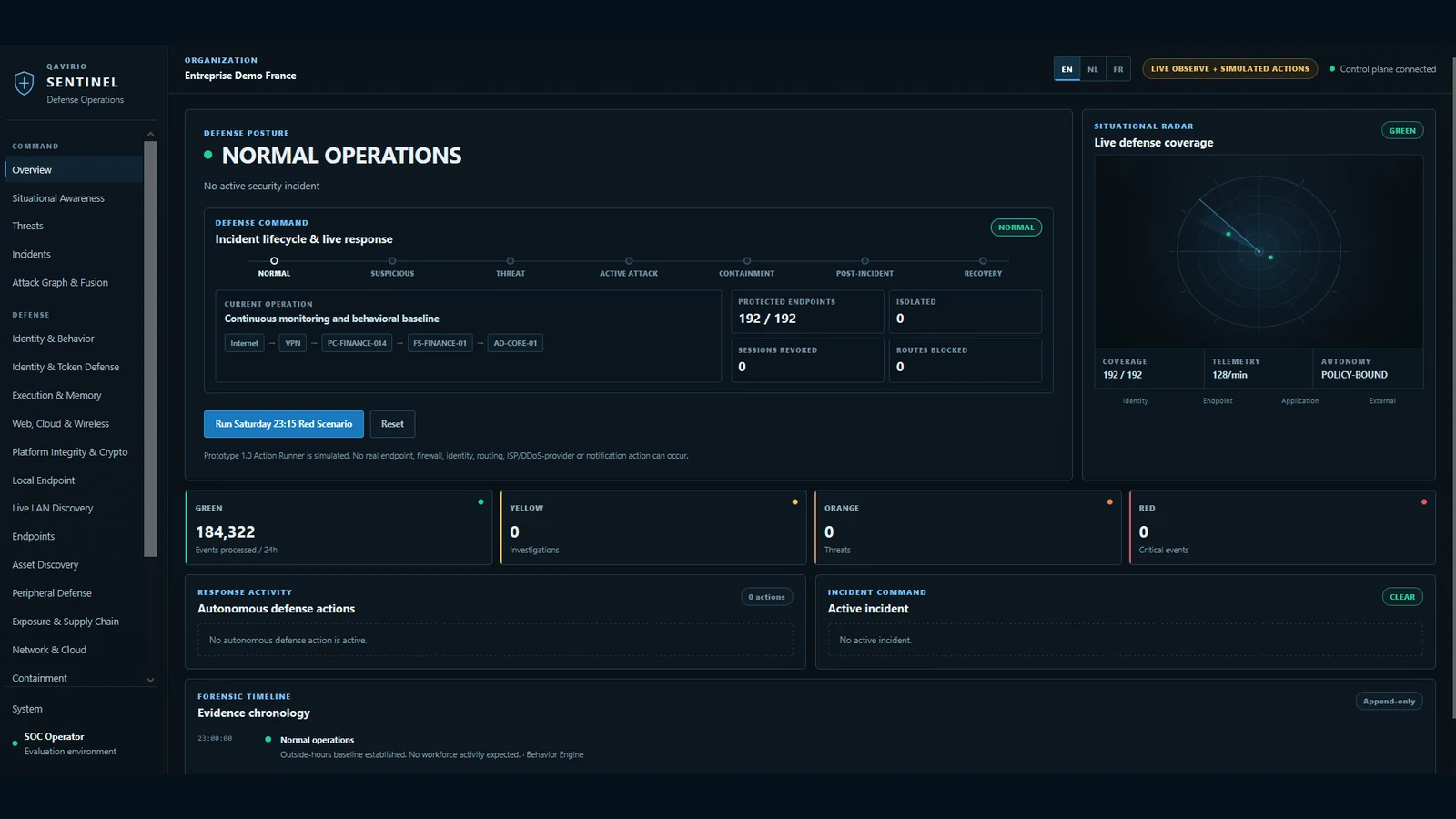 Qavirio Sentinel 2.1.0 defense operations overview