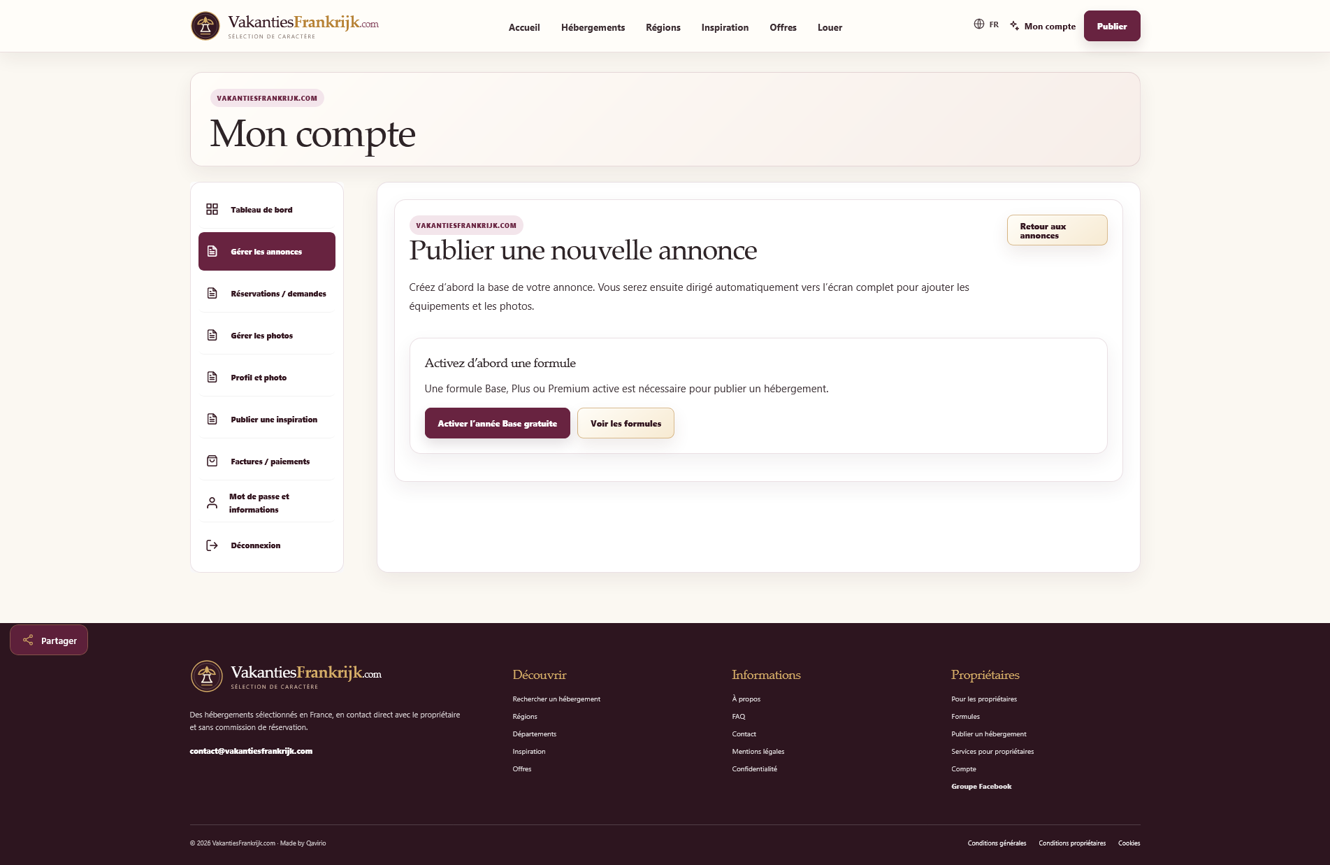 VakantiesFrankrijk.com owner listing workflow