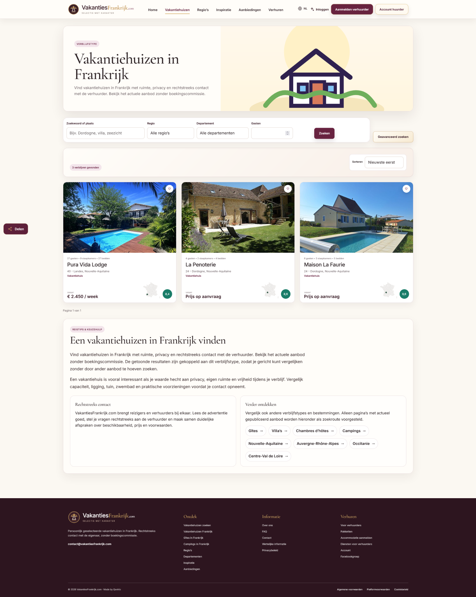 VakantiesFrankrijk.com public accommodation search