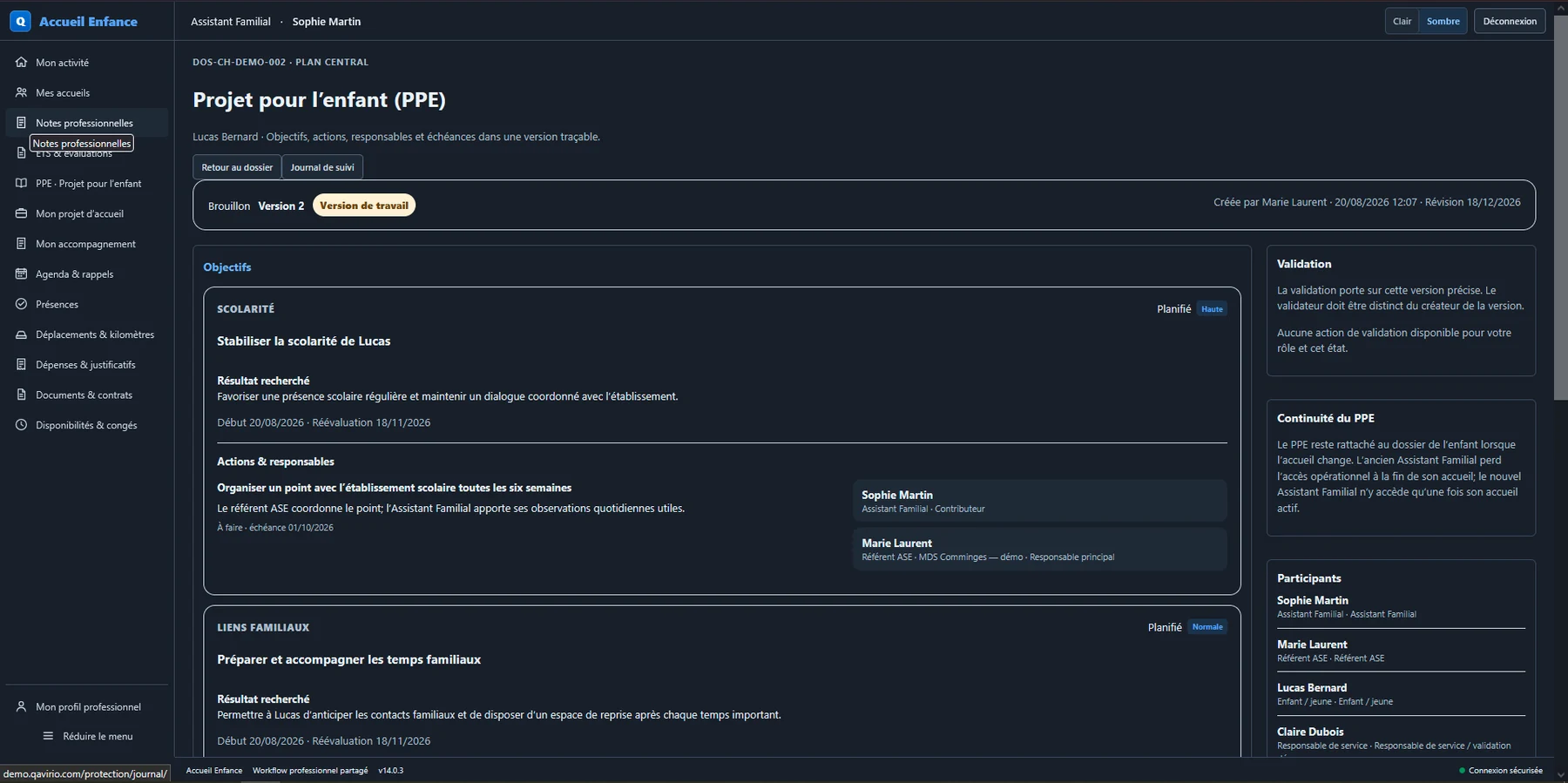 Accueil Enfance dark mode PPE