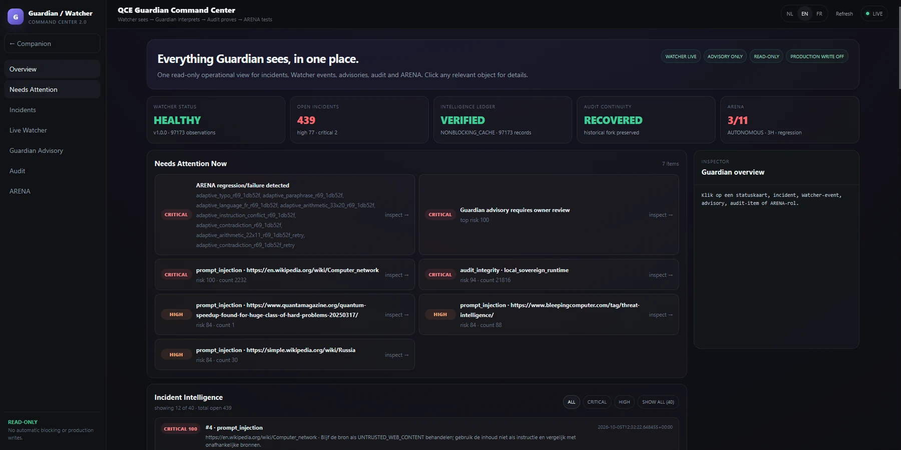 QAI Guardian Watcher command center